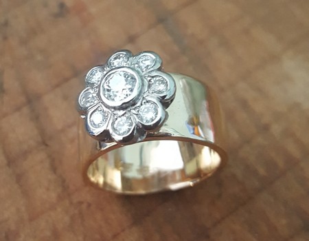 solid-gold-wide-band-ring-with-diamond-flowers-custom-made-SilverStone Jewellery